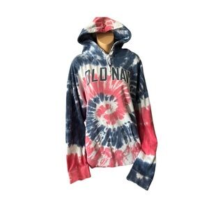 Old Navy Multicolor Red White and Blue Tie-Dye Hooded Sweatshirt